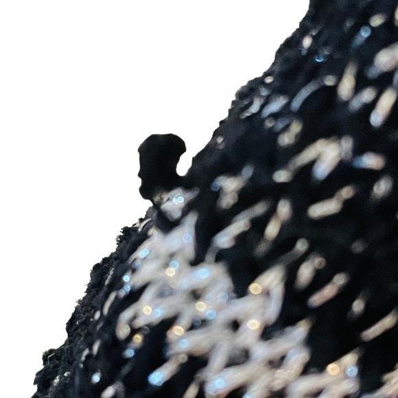 VINTAGE Black & White Plaid Silver Sparkle Cardigan Sweater SZ Small - Picture 11 of 12